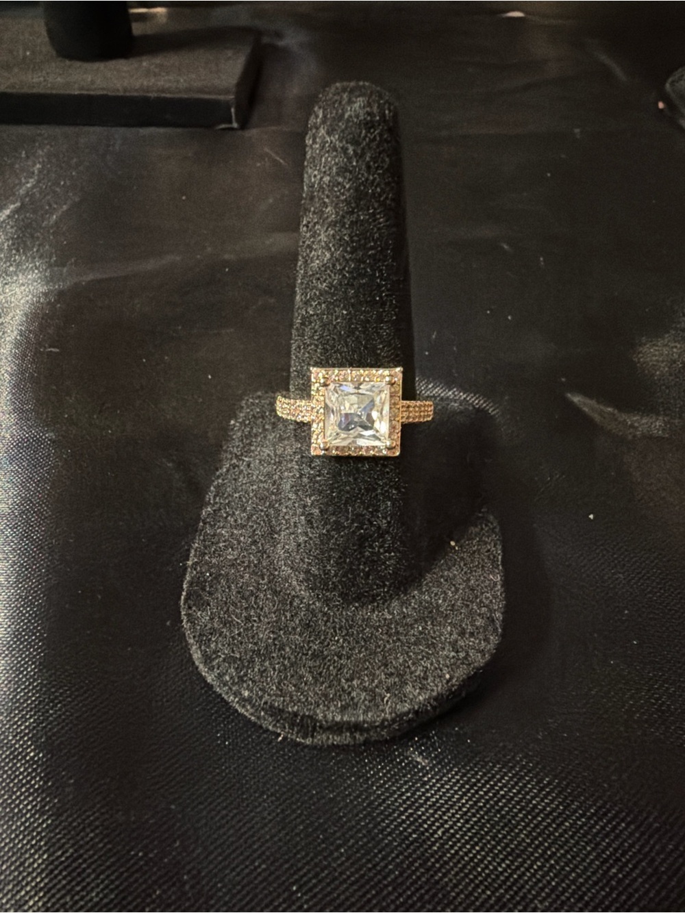 Rose Gold Square Halo Ring with Clear Center Stone